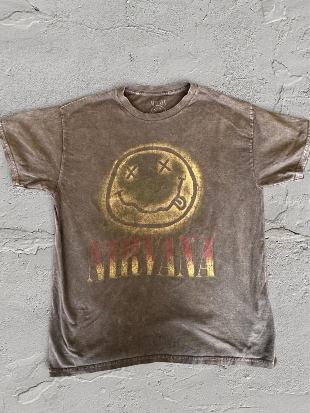 NIRVANA Brown Graphic Short Sleeve Tee with Gold & Red Logo